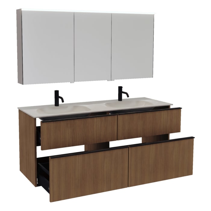 burgbad Fiumo 2.0 Badmöbelset 142 cm mit Waschtisch mit Unterschrank mit Griff G0200 und Spiegelschrank