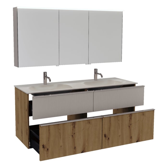 burgbad Fiumo 2.0 Badmöbelset 142 cm mit Waschtisch mit Unterschrank mit Griff G0146 und Spiegelschrank