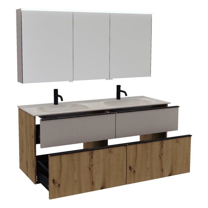 burgbad Fiumo 2.0 Badmöbelset 142 cm mit Waschtisch mit Unterschrank mit Griff G0200 und Spiegelschrank