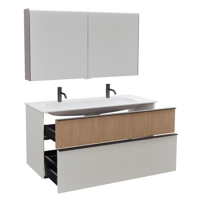 burgbad Fiumo 2.0 Badmöbelset 122 cm mit Waschtisch mit Unterschrank mit Griff G0200 und Spiegelschrank