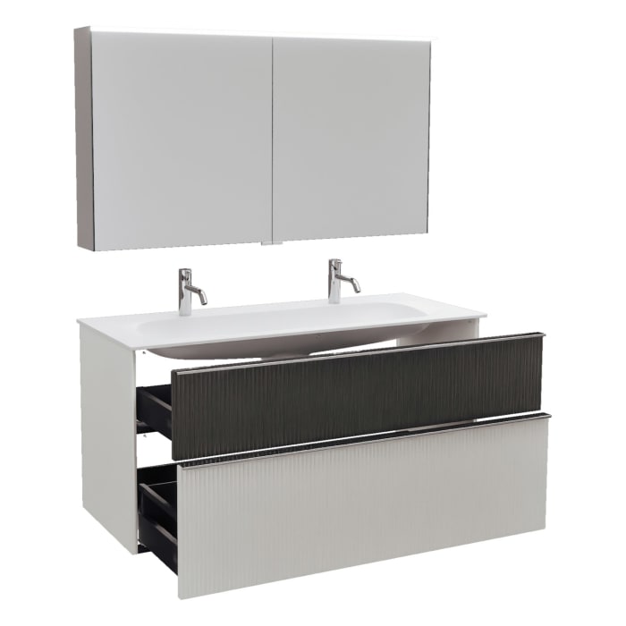 burgbad Fiumo 2.0 Badmöbelset 122 cm mit Waschtisch mit Unterschrank mit Griff G0146 und Spiegelschrank