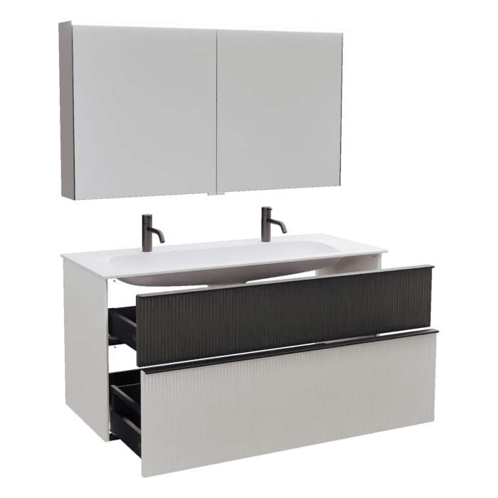 burgbad Fiumo 2.0 Badmöbelset 122 cm mit Waschtisch mit Unterschrank mit Griff G0200 und Spiegelschrank