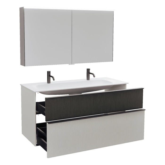 burgbad Fiumo 2.0 Badmöbelset 122 cm mit Waschtisch mit Unterschrank mit Griff G0200 und Spiegelschrank