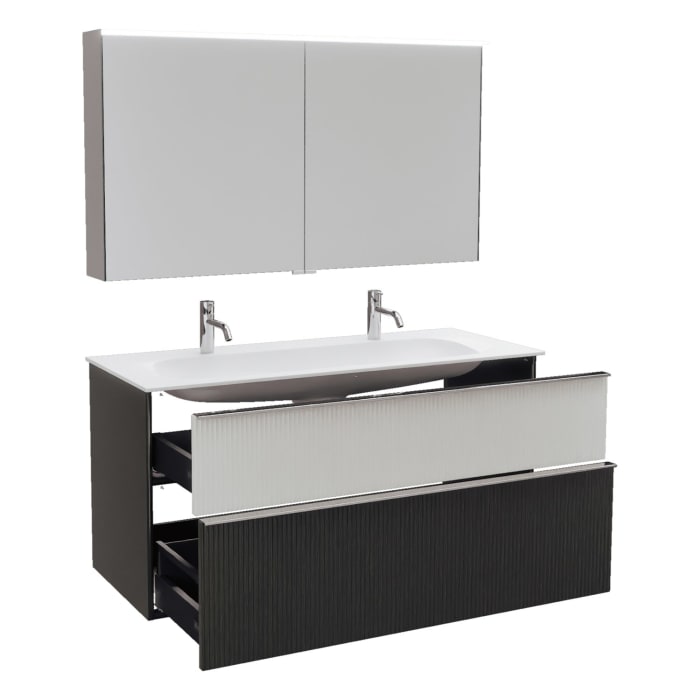 burgbad Fiumo 2.0 Badmöbelset 122 cm mit Waschtisch mit Unterschrank mit Griff G0146 und Spiegelschrank