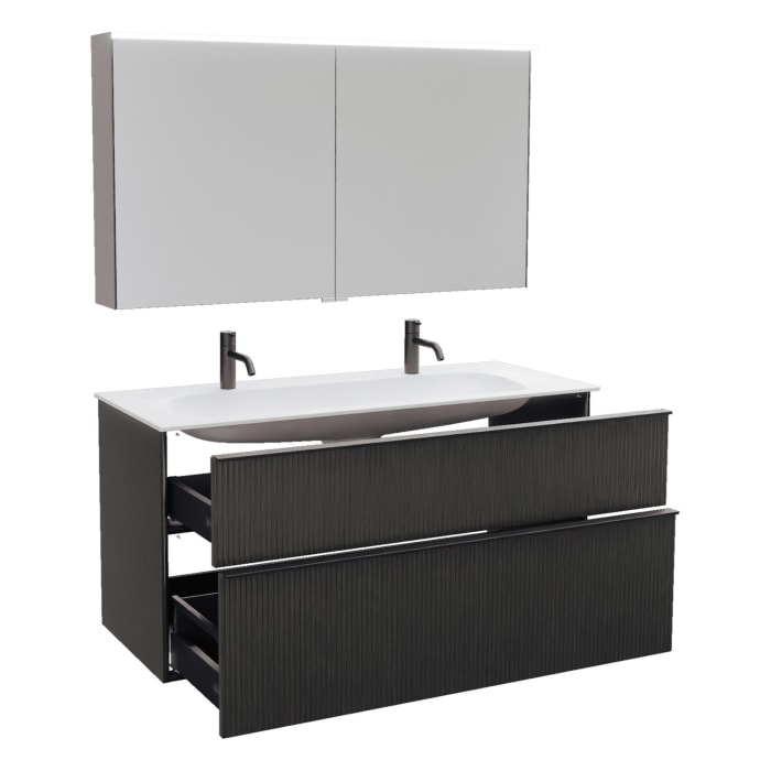 burgbad Fiumo 2.0 Badmöbelset 122 cm mit Waschtisch mit Unterschrank mit Griff G0200 und Spiegelschrank