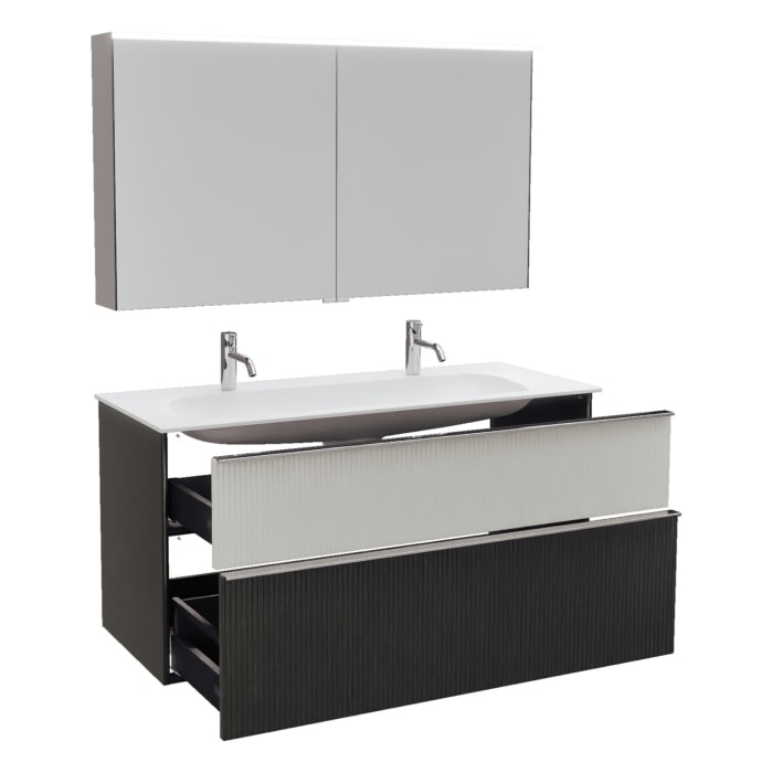 burgbad Fiumo 2.0 Badmöbelset 122 cm mit Waschtisch mit Unterschrank mit Griff G0146 und Spiegelschrank