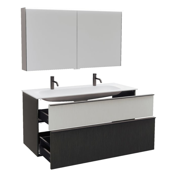 burgbad Fiumo 2.0 Badmöbelset 122 cm mit Waschtisch mit Unterschrank mit Griff G0200 und Spiegelschrank