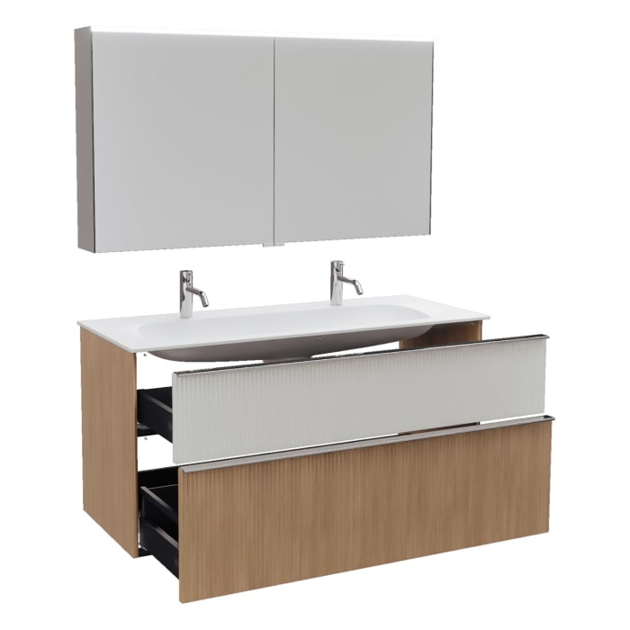 burgbad Fiumo 2.0 Badmöbelset 122 cm mit Waschtisch mit Unterschrank mit Griff G0146 und Spiegelschrank