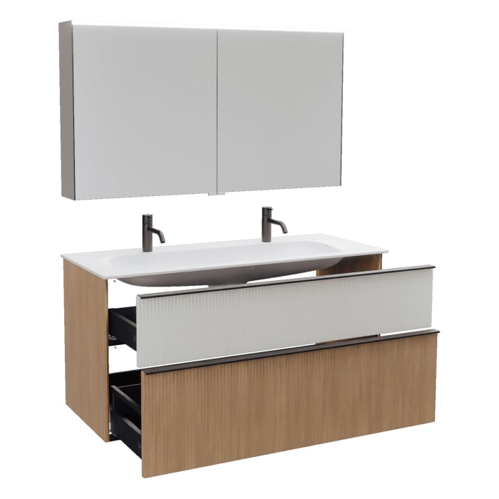 burgbad Fiumo 2.0 Badmöbelset 122 cm mit Waschtisch mit Unterschrank mit Griff G0200 und Spiegelschrank