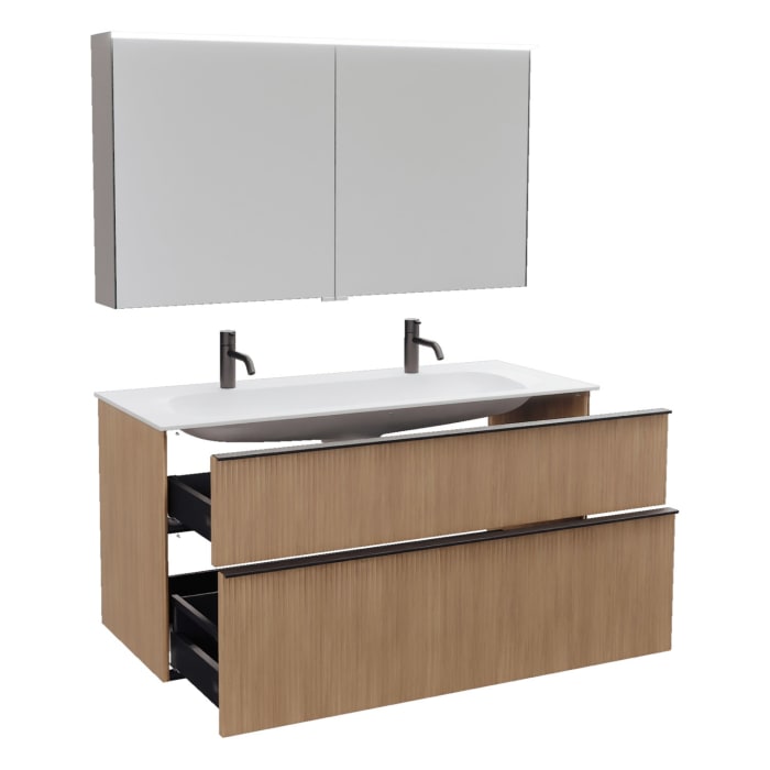 burgbad Fiumo 2.0 Badmöbelset 122 cm mit Waschtisch mit Unterschrank mit Griff G0200 und Spiegelschrank