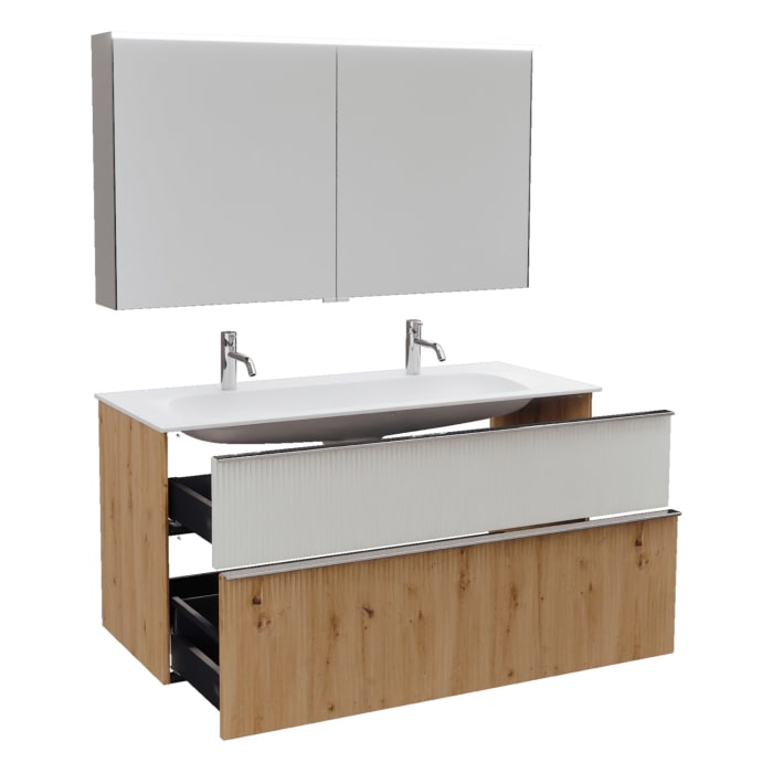 burgbad Fiumo 2.0 Badmöbelset 122 cm mit Waschtisch mit Unterschrank mit Griff G0146 und Spiegelschrank