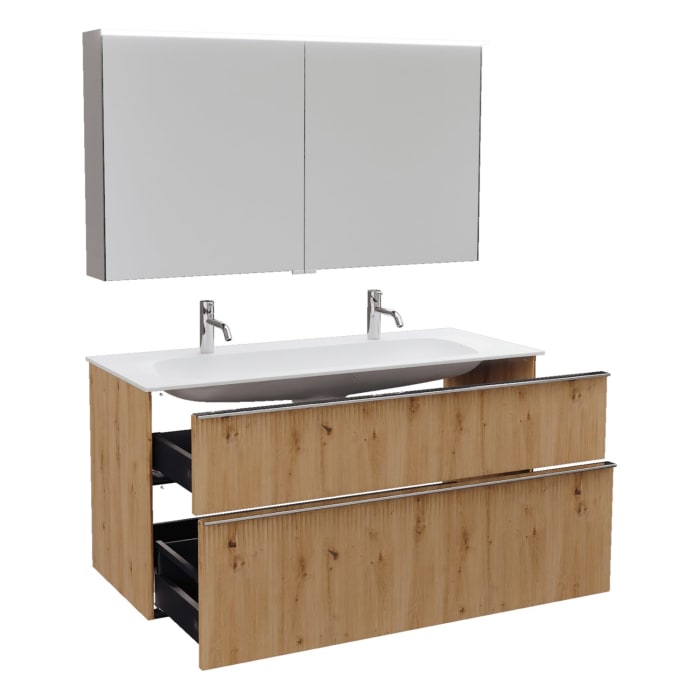 burgbad Fiumo 2.0 Badmöbelset 122 cm mit Waschtisch mit Unterschrank mit Griff G0146 und Spiegelschrank