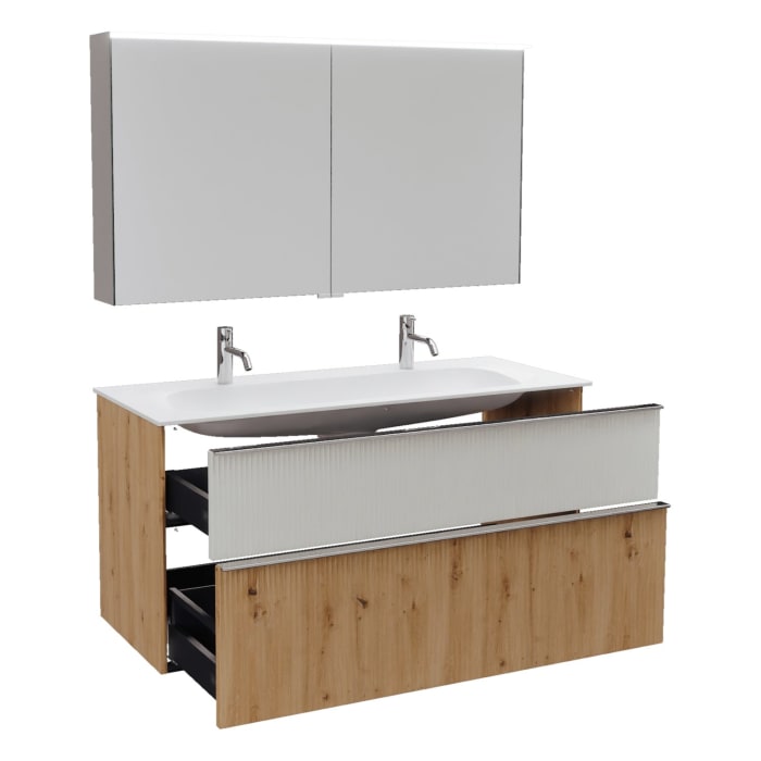 burgbad Fiumo 2.0 Badmöbelset 122 cm mit Waschtisch mit Unterschrank mit Griff G0146 und Spiegelschrank