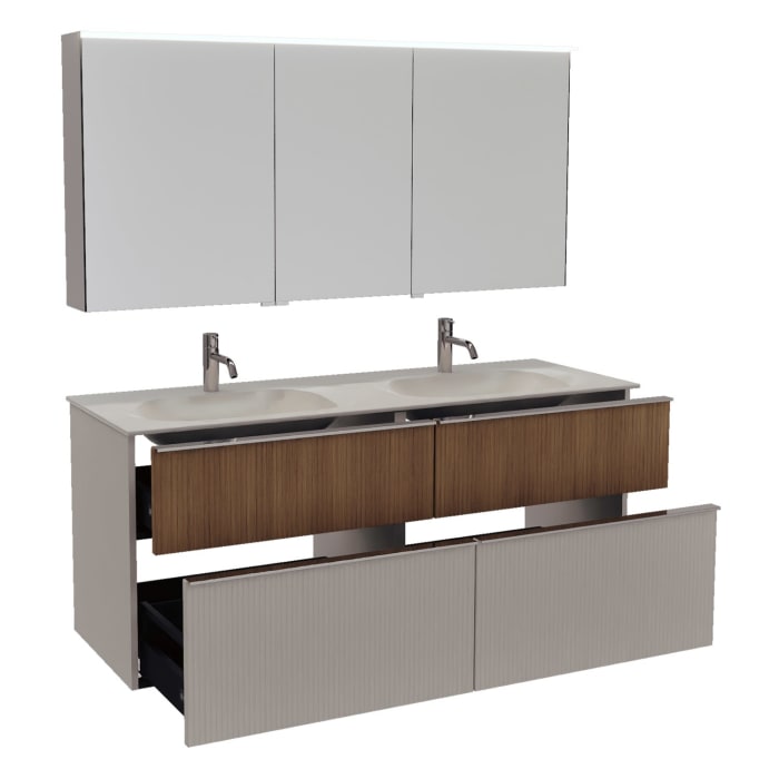 burgbad Fiumo 2.0 Badmöbelset 142 cm mit Waschtisch mit Unterschrank mit Griff G0146 und Spiegelschrank