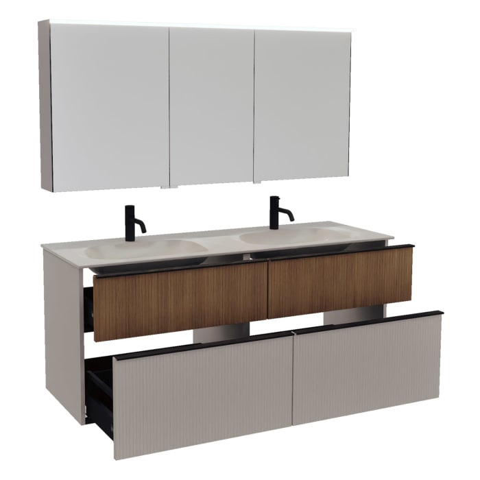 burgbad Fiumo 2.0 Badmöbelset 142 cm mit Waschtisch mit Unterschrank mit Griff G0200 und Spiegelschrank