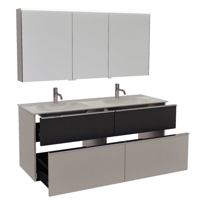 burgbad Fiumo 2.0 Badmöbelset 142 cm mit Waschtisch mit Unterschrank mit Griff G0146 und Spiegelschrank