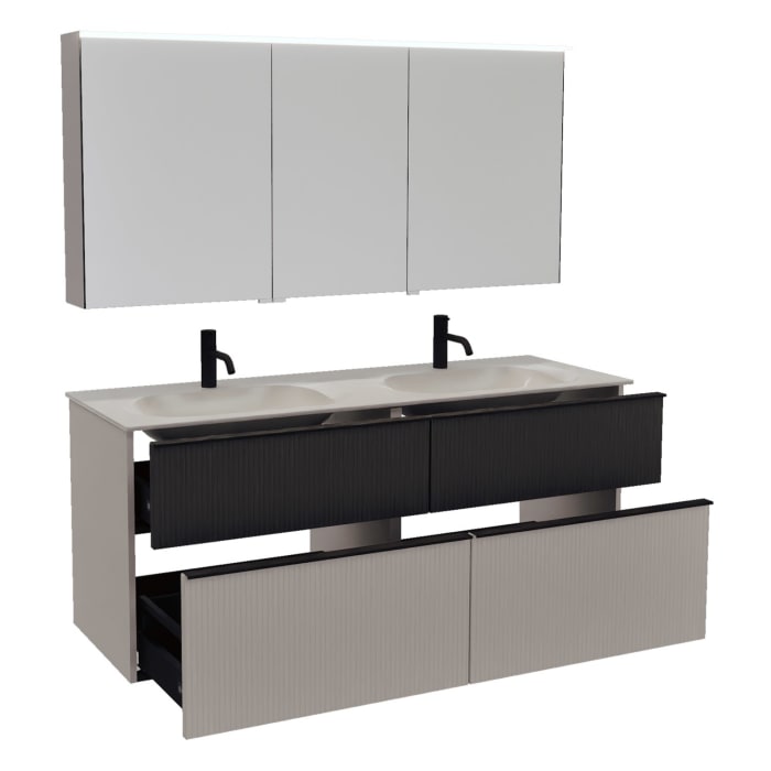 burgbad Fiumo 2.0 Badmöbelset 142 cm mit Waschtisch mit Unterschrank mit Griff G0200 und Spiegelschrank