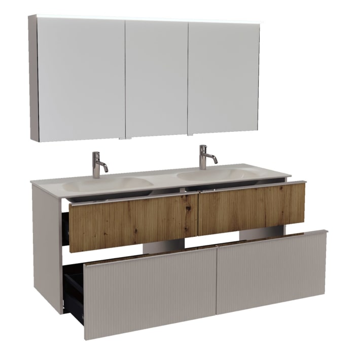 burgbad Fiumo 2.0 Badmöbelset 142 cm mit Waschtisch mit Unterschrank mit Griff G0146 und Spiegelschrank