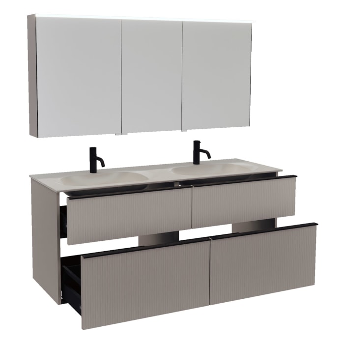 burgbad Fiumo 2.0 Badmöbelset 142 cm mit Waschtisch mit Unterschrank mit Griff G0200 und Spiegelschrank