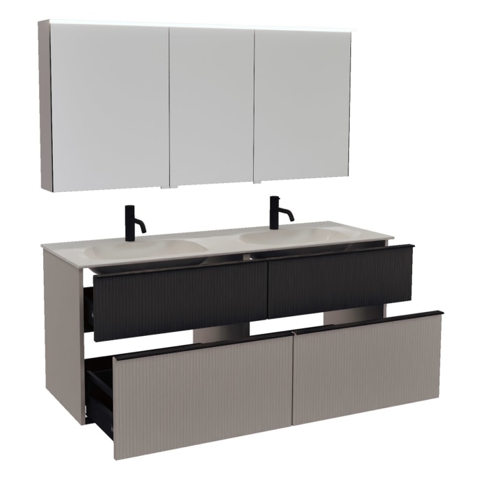 burgbad Fiumo 2.0 Badmöbelset 142 cm mit Waschtisch mit Unterschrank mit Griff G0200 und Spiegelschrank