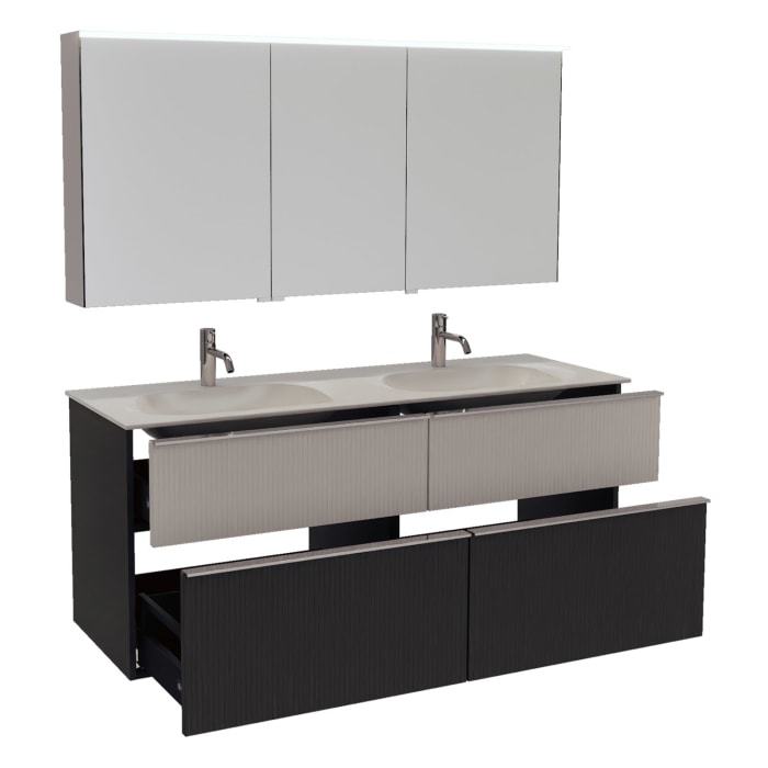 burgbad Fiumo 2.0 Badmöbelset 142 cm mit Waschtisch mit Unterschrank mit Griff G0146 und Spiegelschrank