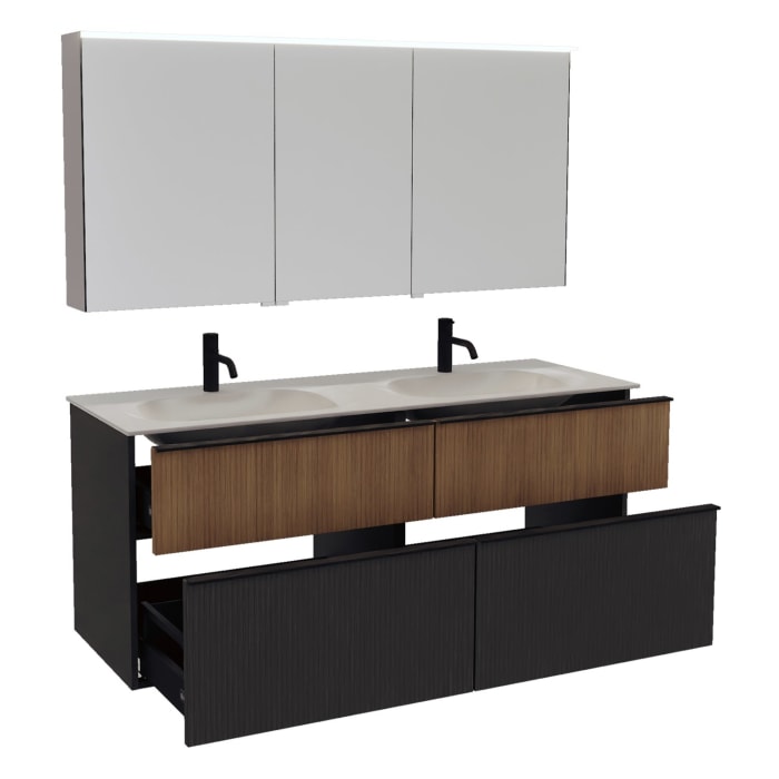 burgbad Fiumo 2.0 Badmöbelset 142 cm mit Waschtisch mit Unterschrank mit Griff G0200 und Spiegelschrank