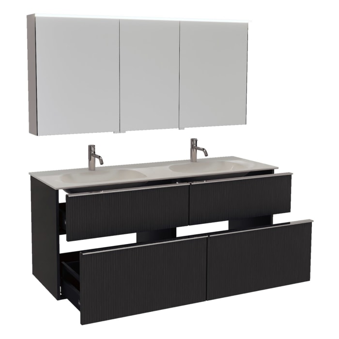 burgbad Fiumo 2.0 Badmöbelset 142 cm mit Waschtisch mit Unterschrank mit Griff G0146 und Spiegelschrank