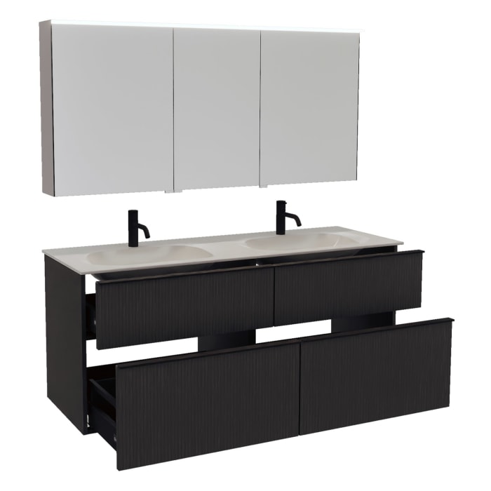 burgbad Fiumo 2.0 Badmöbelset 142 cm mit Waschtisch mit Unterschrank mit Griff G0200 und Spiegelschrank