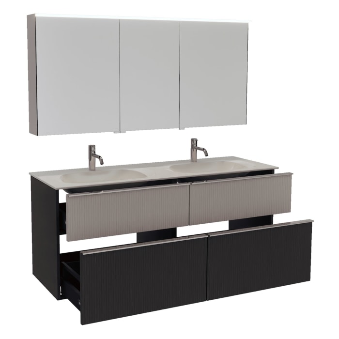 burgbad Fiumo 2.0 Badmöbelset 142 cm mit Waschtisch mit Unterschrank mit Griff G0146 und Spiegelschrank