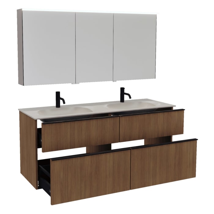 burgbad Fiumo 2.0 Badmöbelset 142 cm mit Waschtisch mit Unterschrank mit Griff G0200 und Spiegelschrank