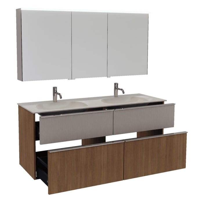 burgbad Fiumo 2.0 Badmöbelset 142 cm mit Waschtisch mit Unterschrank mit Griff G0146 und Spiegelschrank