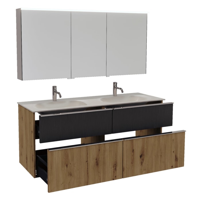 burgbad Fiumo 2.0 Badmöbelset 142 cm mit Waschtisch mit Unterschrank mit Griff G0146 und Spiegelschrank