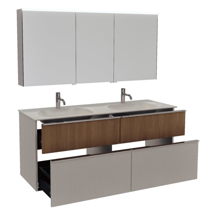 burgbad Fiumo 2.0 Badmöbelset 142 cm mit Waschtisch mit Unterschrank mit Griff G0146 und Spiegelschrank