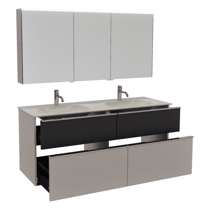 burgbad Fiumo 2.0 Badmöbelset 142 cm mit Waschtisch mit Unterschrank mit Griff G0146 und Spiegelschrank