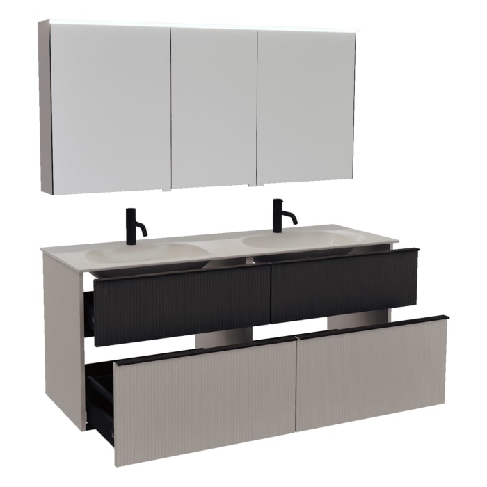 burgbad Fiumo 2.0 Badmöbelset 142 cm mit Waschtisch mit Unterschrank mit Griff G0200 und Spiegelschrank