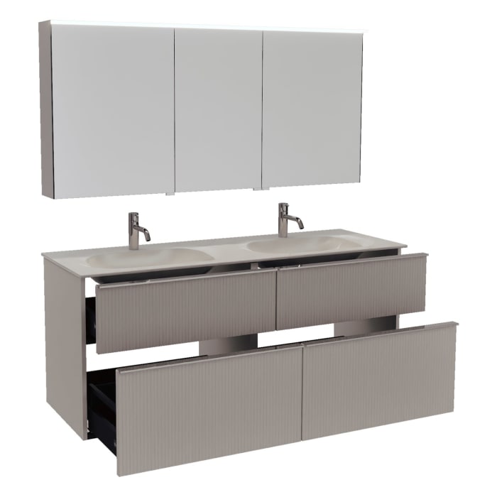 burgbad Fiumo 2.0 Badmöbelset 142 cm mit Waschtisch mit Unterschrank mit Griff G0146 und Spiegelschrank