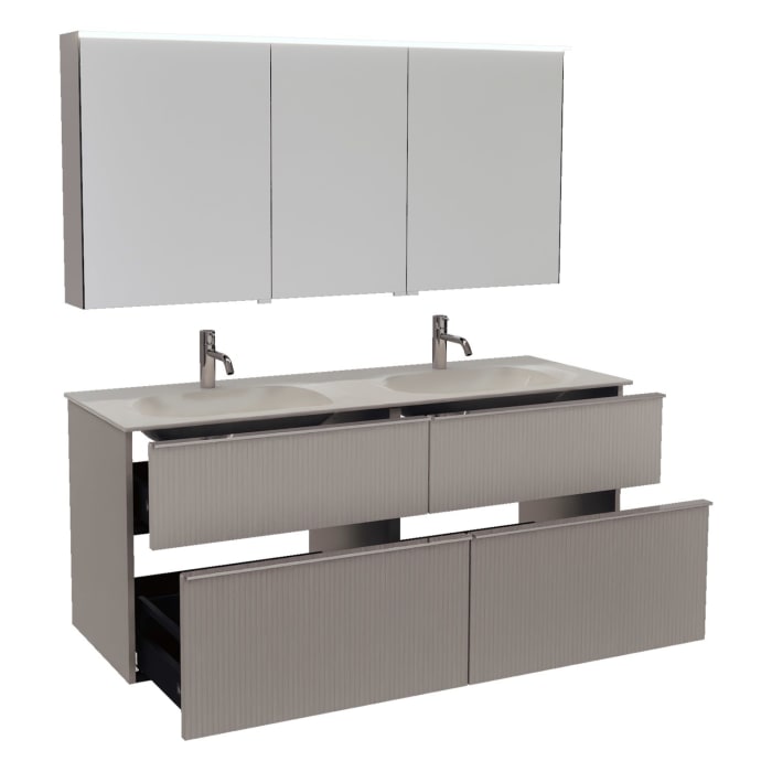 burgbad Fiumo 2.0 Badmöbelset 142 cm mit Waschtisch mit Unterschrank mit Griff G0146 und Spiegelschrank