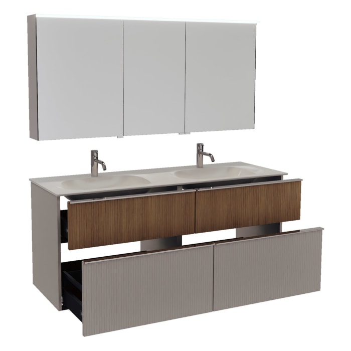 burgbad Fiumo 2.0 Badmöbelset 142 cm mit Waschtisch mit Unterschrank mit Griff G0146 und Spiegelschrank