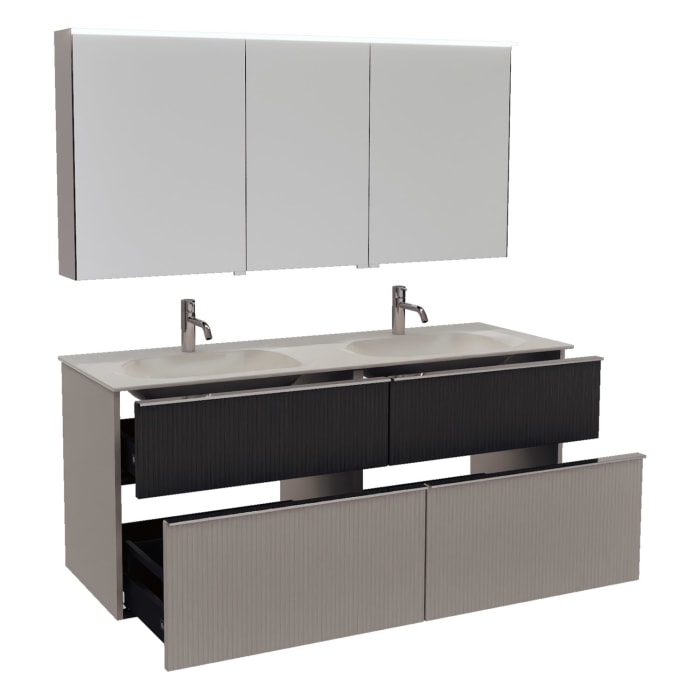 burgbad Fiumo 2.0 Badmöbelset 142 cm mit Waschtisch mit Unterschrank mit Griff G0146 und Spiegelschrank