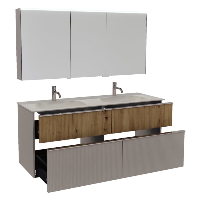 burgbad Fiumo 2.0 Badmöbelset 142 cm mit Waschtisch mit Unterschrank mit Griff G0146 und Spiegelschrank