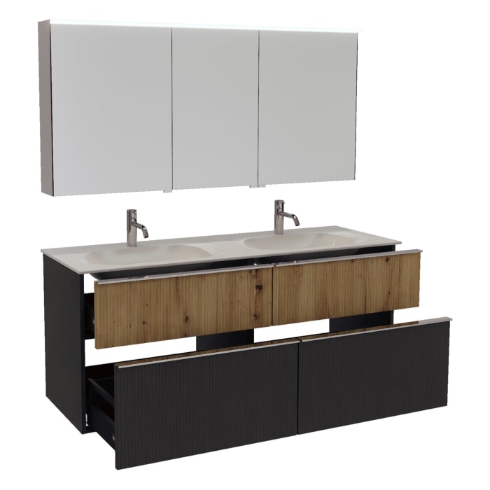 burgbad Fiumo 2.0 Badmöbelset 142 cm mit Waschtisch mit Unterschrank mit Griff G0146 und Spiegelschrank