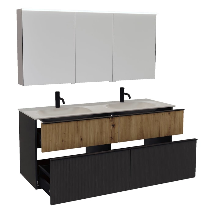 burgbad Fiumo 2.0 Badmöbelset 142 cm mit Waschtisch mit Unterschrank mit Griff G0200 und Spiegelschrank