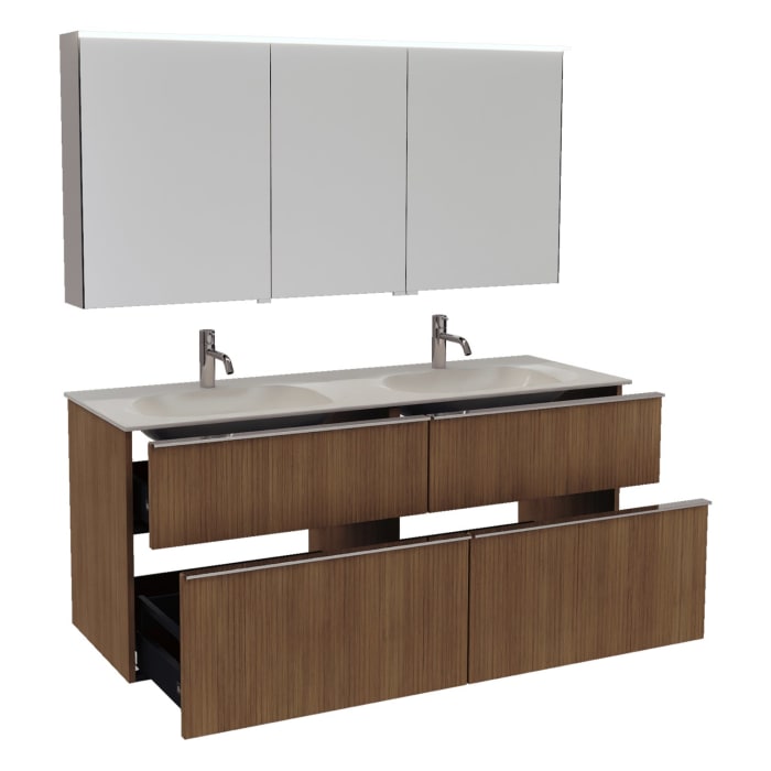 burgbad Fiumo 2.0 Badmöbelset 142 cm mit Waschtisch mit Unterschrank mit Griff G0146 und Spiegelschrank