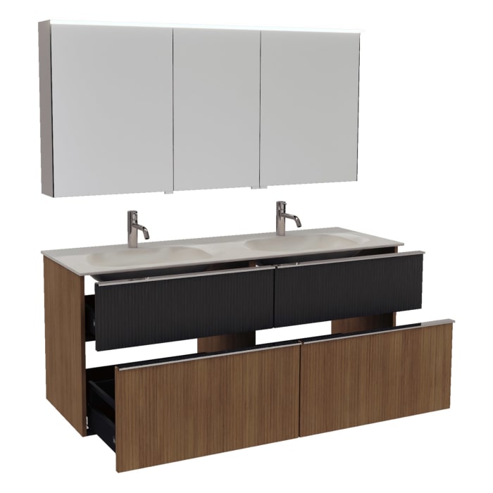 burgbad Fiumo 2.0 Badmöbelset 142 cm mit Waschtisch mit Unterschrank mit Griff G0146 und Spiegelschrank