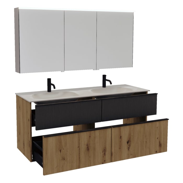 burgbad Fiumo 2.0 Badmöbelset 142 cm mit Waschtisch mit Unterschrank mit Griff G0200 und Spiegelschrank