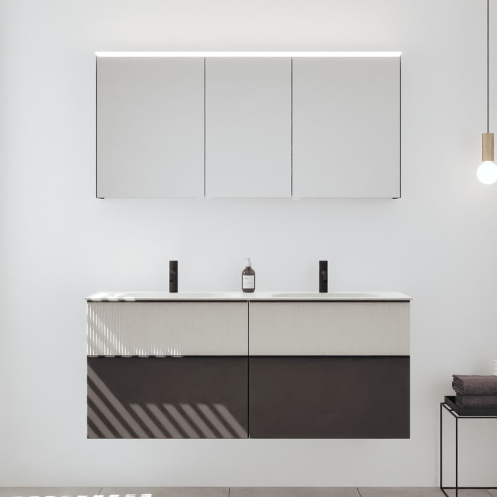 burgbad Fiumo 2.0 Badmöbelset 142 cm mit Waschtisch mit Unterschrank mit Griff G0200 und Spiegelschrank