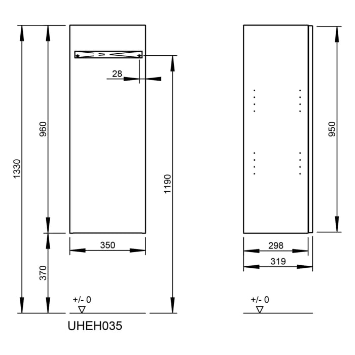 burgbad Fiumo 2.0 Halbhoher Schrank 35 x 32 x 96 cm mit Griff G0146