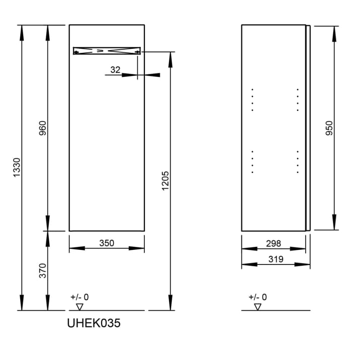 burgbad Fiumo 2.0 Halbhoher Schrank 35 x 32 x 96 cm mit Griff G0200