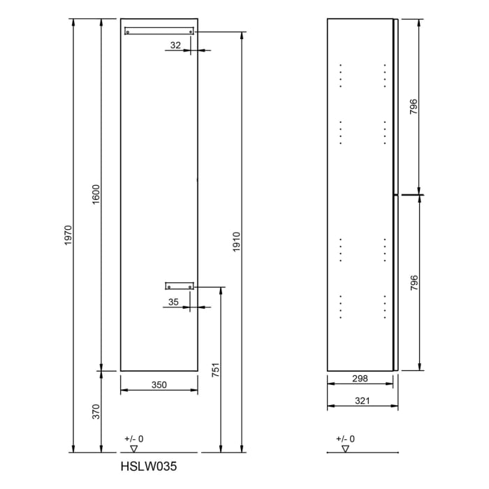 burgbad Fiumo 2.0 Hochschrank 35 x 32 x 160 cm mit Griff G0146