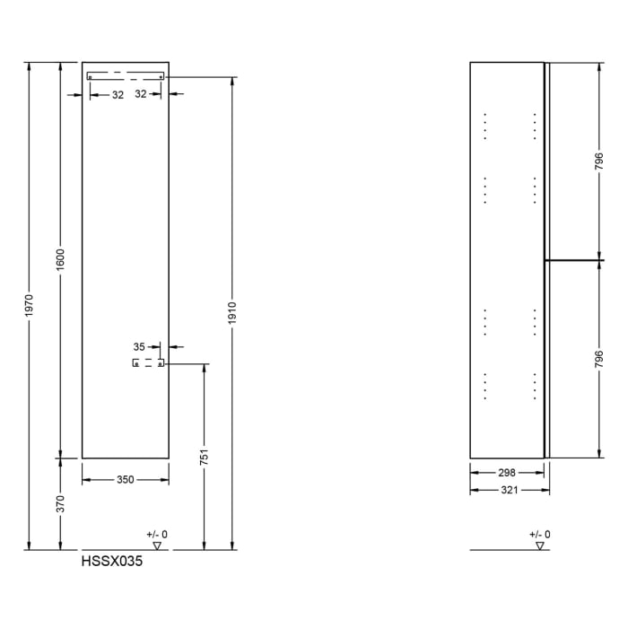 burgbad Fiumo 2.0 Hochschrank 35 x 32 x 160 cm mit Griff G0200